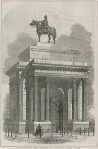 A grande estátua de Wellington e arco, Hyde Park Corner, Londres de English School