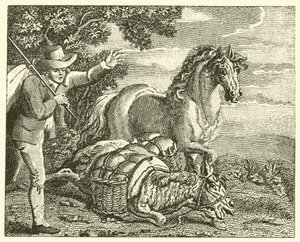 O cavalo e o burro carregado (gravura) de English School