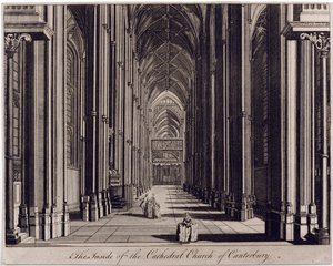 Interior da Igreja Catedral de Canterbury ", com vista da nave, do extremo oeste, c.1700-43 de English School