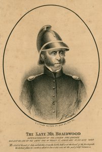 O falecido Sr. Braidwood, superintendente da Brigada de Incêndio de Londres de English School