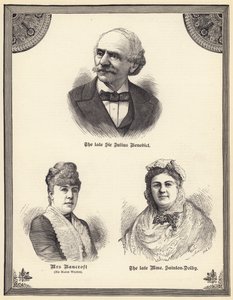 O falecido Sir Julius Benedict, a Sra. Bancroft (nee Marie Wilton), a falecida Madame Sainton Dolby (gravura) de English School