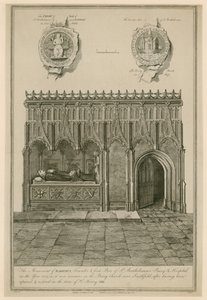 O momumento de Raherus, fundador e primeiro prior de St. Bartholomews Priory and Hospital no ano 1123 de English School