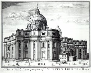 A perspectiva do nordeste da Igreja de São Pedro, Roma, gravada por H. Hulfbergh de English School