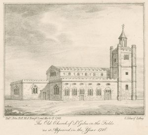 A antiga igreja de St Giles nos campos, Londres, como apareceu no ano de 1718 de English School