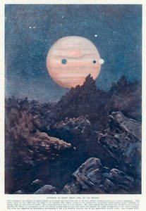 O planeta Júpiter como visto de uma de suas luas (cor litho) de English School