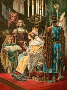 A segunda oblação de Eduardo II (litografia a cores) de English School