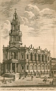A perspectiva do sudoeste da Igreja de St. Marys na Strand de English School