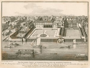 A frente sul da Somerset House com seus extensos jardins de English School