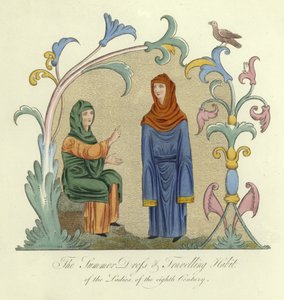 O vestido de verão e traje de viagem das senhoras do século VIII de English School