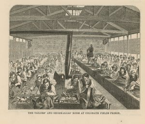 A sala de alfaiates e sapateiros da prisão de Coldbath Fields de English School