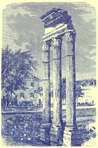 As três colunas no Templo de Castor, ilustração da História de Roma por Victor Duruy, publicado em 1884 (imagem digitalmente aprimorada) de English School