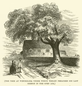 A árvore em Winchelsea sob a qual Wesley pregou o seu último sermão ao ar livre (gravura) de English School