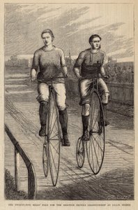 A corrida de vinte e cinco milhas para o Campeonato Amador de Bicicletas na Lillie Bridge de English School