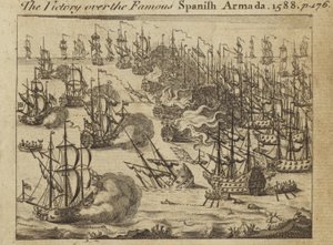 A vitória sobre a famosa armada espanhola, 1588 de English School