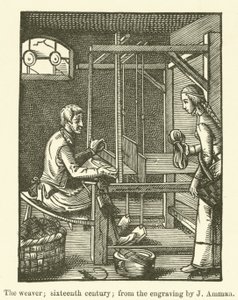 O tecelão, do século XVI, da gravura de J Amman (gravura) de English School