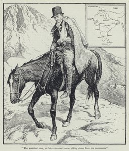 "O homem ferido, no seu cavalo exausto, cavalgando sozinho desde as montanhas" (litografia) de English School