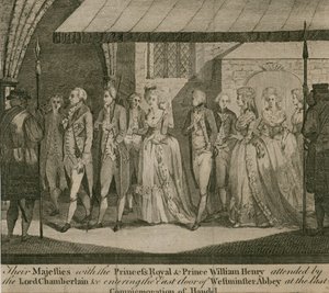 Suas Majestades com a Princesa Real e o Príncipe William Henry de English School