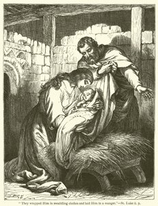 "Envolveram-no em faixas e deitaram-no numa manjedoura", São Lucas, ii, 7 (gravura) de English School