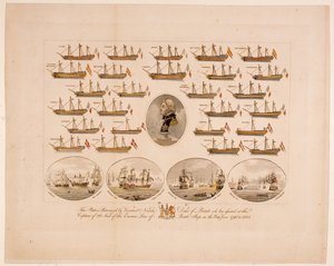 Esta Placa é Patronizada pelo Visconde Nelson Duque de Bronte que Assistiu na Captura de 26 Velas da Linha dos Inimigos dos Navios de Batalha na Guerra de 1793 a 1805 (gravura colorida) de English School