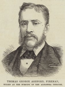 Thomas George Ashford, bombeiro, morto no Burning of the Alhambra Theatre (gravura) de English School