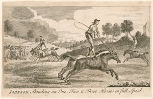 Thomas Johnson em pé em um, dois e três cavalos em velocidade máxima de English School