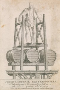 Thomas Topham, o homem forte, realizando um dos seus extraordinários feitos de força em Spitalfields, 28 de maio de 1741 de English School