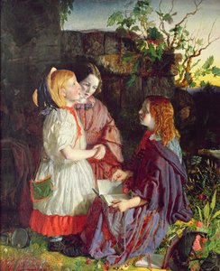 Três, meninas jovens, em, um, paisagem, c.1860 de English School