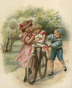 Três crianças, tocando, com, um, bicicleta de English School