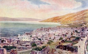 Tibério e o Mar da Galileia, Israel, c.1910 (litografia a cores) de English School