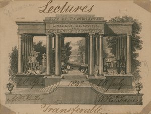 Bilhete para palestras na Instituição Literária, Científica e Mecânica da Cidade de Westminster de English School
