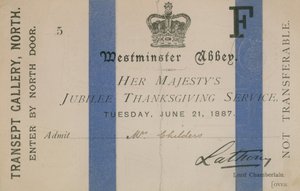 Bilhete para o serviço de ação de Graças do Jubileu de Sua Majestade de English School