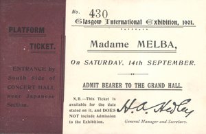 Bilhete para ouvir Nellie Melba na Exposição Internacional de Glasgow, 1901 (impressão) de English School