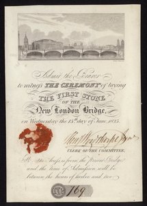Bilhete para a cerimónia de colocação da primeira pedra da nova ponte de Londres de English School