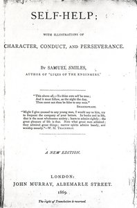 Página de título para Autoajuda; com Ilustrações de Personagem, Conduta e Perseverança, de Samuel Smiles, publicado em 1869 (impresso) de English School