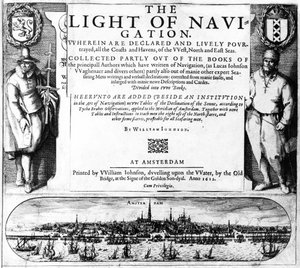 Página de título de The Light of Navigation, de William Iohnson, publicado em 1612 (impressão tipográfica e gravura) de English School