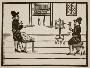 Página de rosto de um verdadeiro discurso dos dois profetas infames, Richard Farnham, Weaver, de White-Chapel, e John Bull, Weaver, de Saint Botolphs, Algate por TH 1636 (foto sépia) de English School