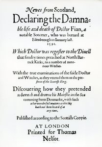 Página de rosto Newes from Scotland, Declaring the Damnable life and death of Dr Fian, 1591 de English School