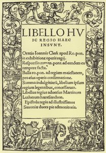 Página de rosto de Henry VIIIs Defesa da Fé Católica Romana de English School
