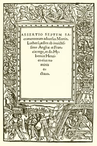 Página de rosto do livro de Henrique VIII contra Lutero de English School