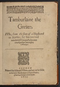 Página de título de Tamburlaine the Greate, de Christopher Marlowe de English School