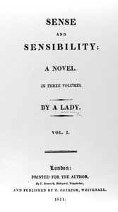 Página de título para Sense and Sensibility de Jane Austen, primeira edição, 1811 de English School