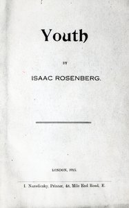 Página de rosto de Youth, uma coleção de poemas de Isaac Rosenberg, primeira edição de 1915 (impressão) de English School