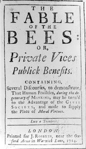 Titlepage para a fábula das abelhas por Bernard de Mandeville, 1714 de English School
