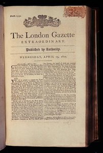 Página de título de "The London Gazette" (A Gazeta de Londres) de English School