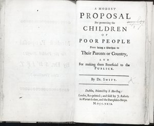 Titlepage para uma proposta modesta por Jonathan Swift, publicado em 1729 (impressão) de English School
