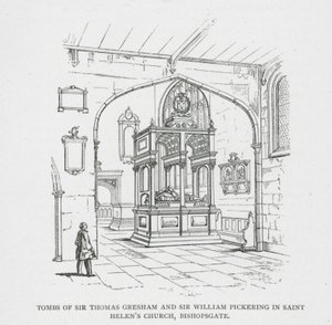 Túmulos de Sir Thomas Gresham e Sir William Pickering na Igreja de Santa Helena, Bishopsgate (gravura) de English School