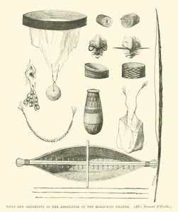 Ferramentas e ornamentos dos aborígenes das Ilhas Marquesas, depois de Dumont DUrville de English School