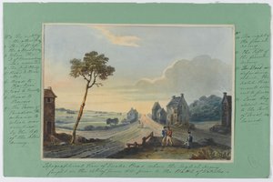 Vista topográfica de Quatre Bras, onde o exército inglês lutou no dia 16 de junho de 1815 antes da Batalha de Waterloo, c.1815 (wc no papel) de English School