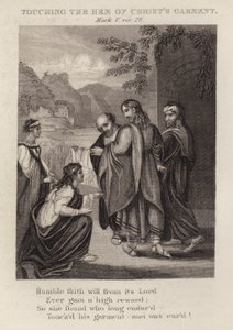 Tocando a bainha da veste de Cristo, Marcos V, ver 28 (gravura) de English School