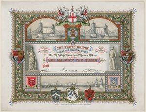 Tower Bridge, Londres, convite para a colocação da pedra memorial, 21 de junho de 1886 de English School